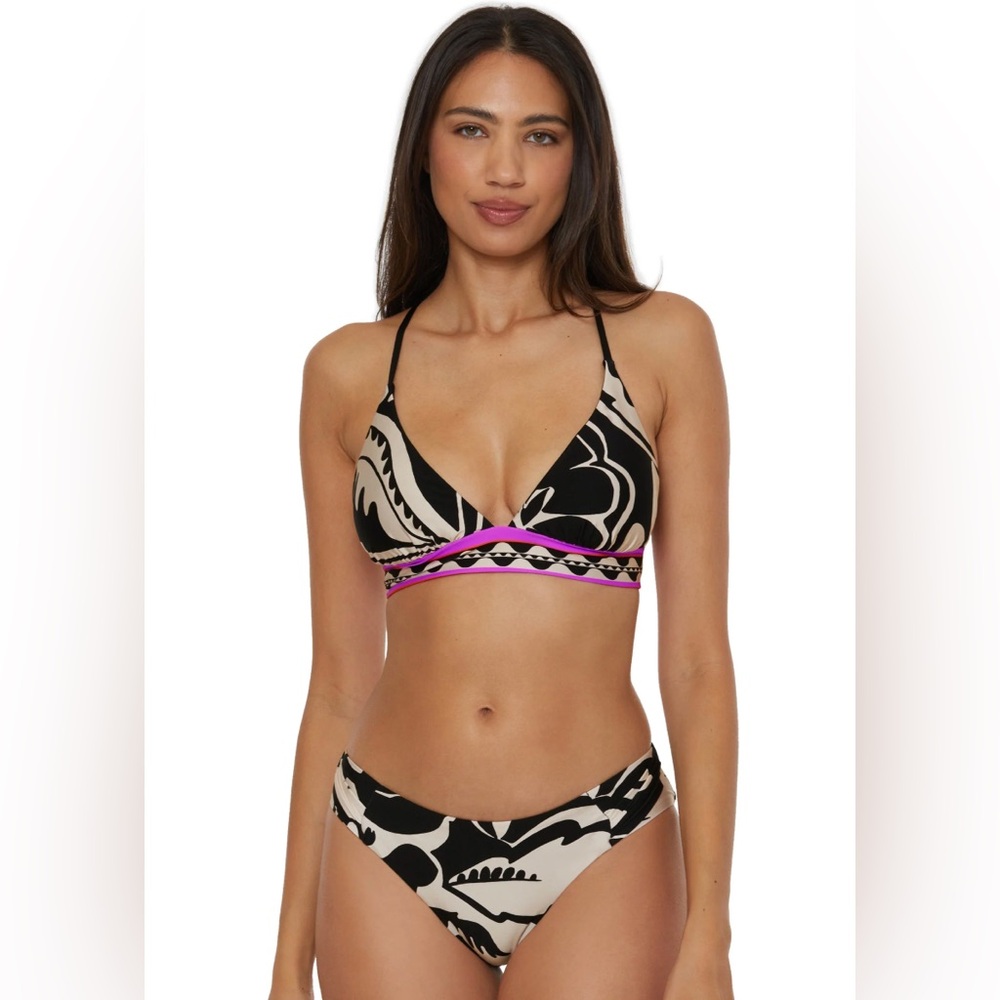 NWT Trina Turk Reversible Black & White Abstract Print Bikini with Neon Trim